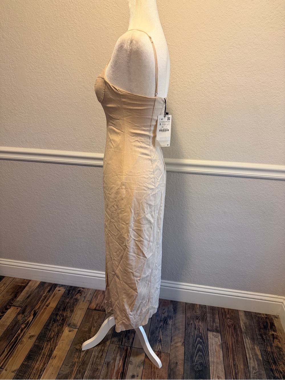 Zara Beige Spaghetti Strap Midi Dress with Side Slit NWT Size Small - Picture 5 of 11